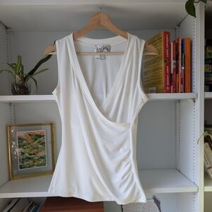 Joseph Ribkoff Women's Wrap-Front Blouse Cream Sleeveless Size 8 Medium Capsule